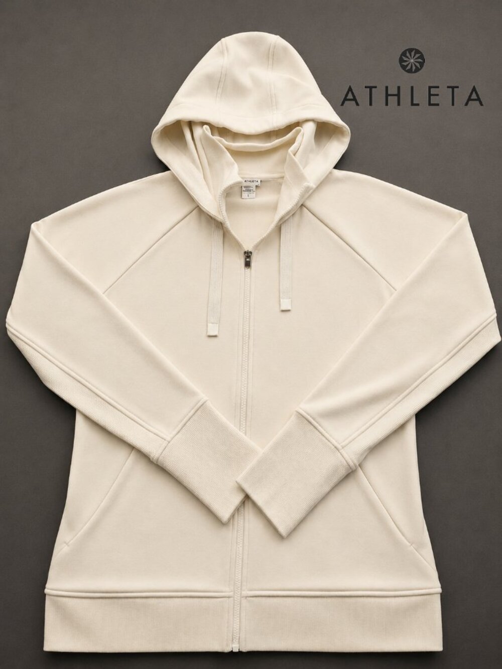 Athleta Full Zip Hoodie Women's Large Ivory Cream Activewear Jacket L